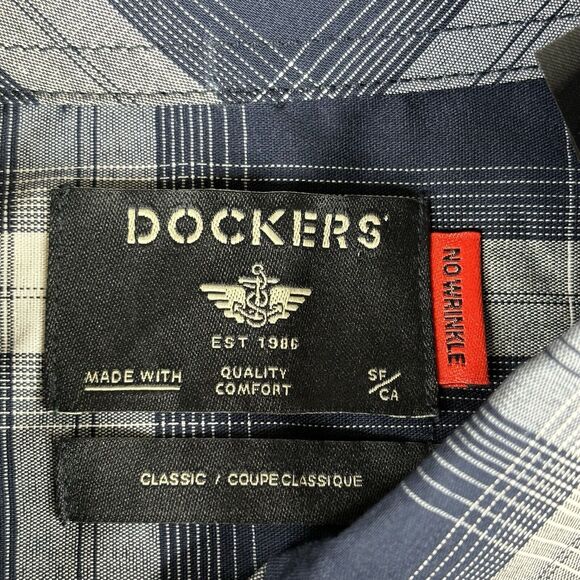 Dockers Shirt Mens LT Signature Comfort Flex‎ Blue Plaid S/S Button Down New $50 - Picture 6 of 13